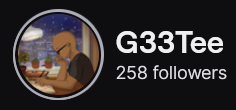 GeeTee's Twitch logo and follower count (258). Logo is a cartoon of a bald black man sitting at a desk. It's styled in the same way as Low-Fi girl.
Image links to GeeTee's Twitch page.
