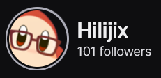 Hilijix's Twitch logo and follower count (101). Logo is a picture of Kirby with brown framed glasses. Image links to Hilijix's Twitch page.
