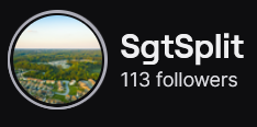 SgtSplit's Twitch logo and follower count (113). Logo is an aerial shot of suburbs and land in Georgia (state).
Image links to SgtSplit's Twitch page.