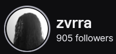 Zvrra's Twitch logo and follower count (905). Logo is a picture of a black person, looking to the left, with long and wavy locs that mostly cover their face. Image links to Zvrra's Twitch page.